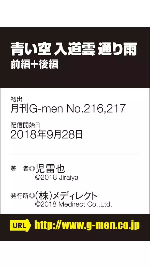 blue sky, fleecy clouds, and passing rain.